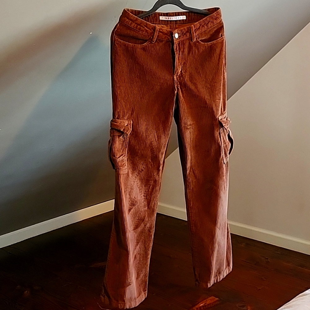 Brown corduroy jeans.
